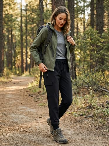 Libin Damen Cargohose Jogginghose Leichter Trekkinghose Wanderhose Schnelltrocken Wasserdicht Outdoorhose Sportlich Freizeit Reise, Schwarz, M