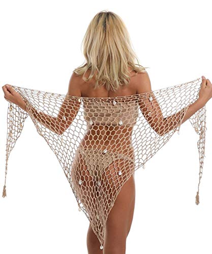 Swimwear Cover Up,Sexy Fashion Beach Hand Crochet Shawl Capelet Cover Up Sunscreen Net Triangle Fishnet Skirt (SJJ9), 150cm*80cm/59in*31.5in - Image 3