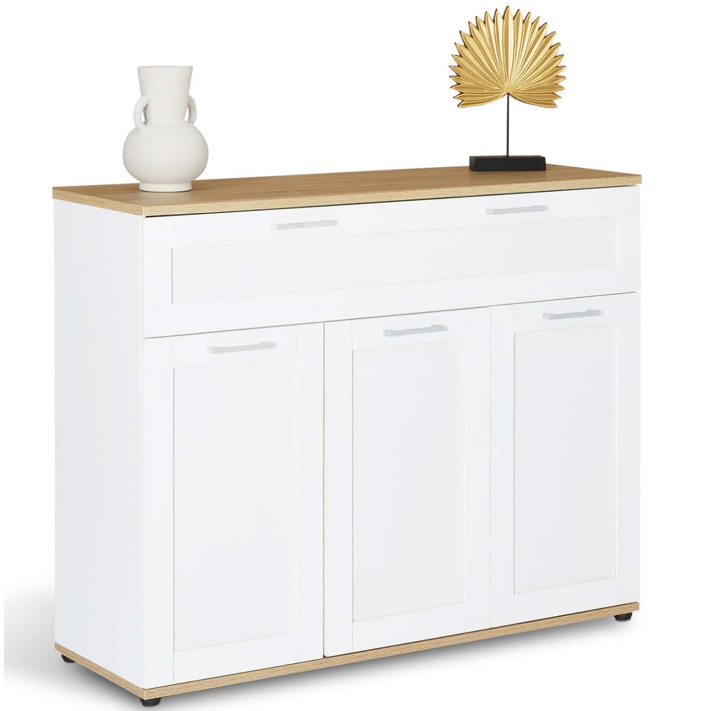 IDMarket - Buffet 100 cm VITO 3 Portes et 1 tiroir Blanc et Plateau Bois