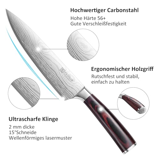 PAUDIN Messerset, Küchenmesser Set 3-tlg aus hochwertigem Carbon Edelstahl, Ultra Scharfes Messer...