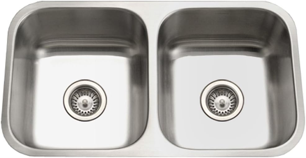 Houzer STD-2100-1 Eston Series Undermount Stainless Steel 50/50 Double Bowl Kitchen Sink, 18 Gauge