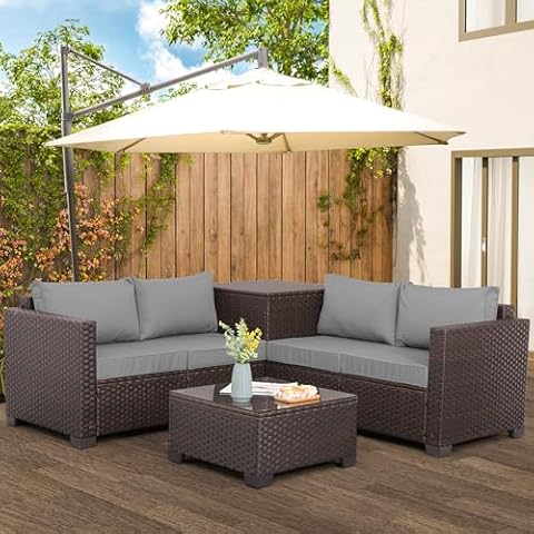 Valita Outdoor Brown Rattan Sectional Patio Set Cover
