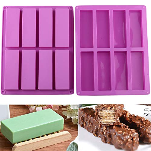 Mujiang 8 Cavity Large Rectangle Granola Bar Silicone Molds Nutrition Cereal Bar Molds Set of 2