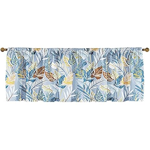 Teal Leaf Kitchen Window Curtain Valance Short Bathroom Curtain Drape Farmhouse Gift Holiday Home Decor Curtain Valance with Rod Pocket, Blue 52x18inch Cover