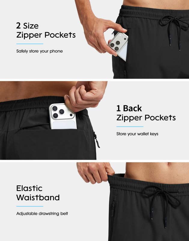 Men's Lightweight Hiking Pants Quick Dry Workout Sweatpants | Athletic Pants with Zipper Pockets, Elastic Waist, Water Resistant, Breathable Stretch, Jogger for Golf Gym Outdoor Travel - image 4