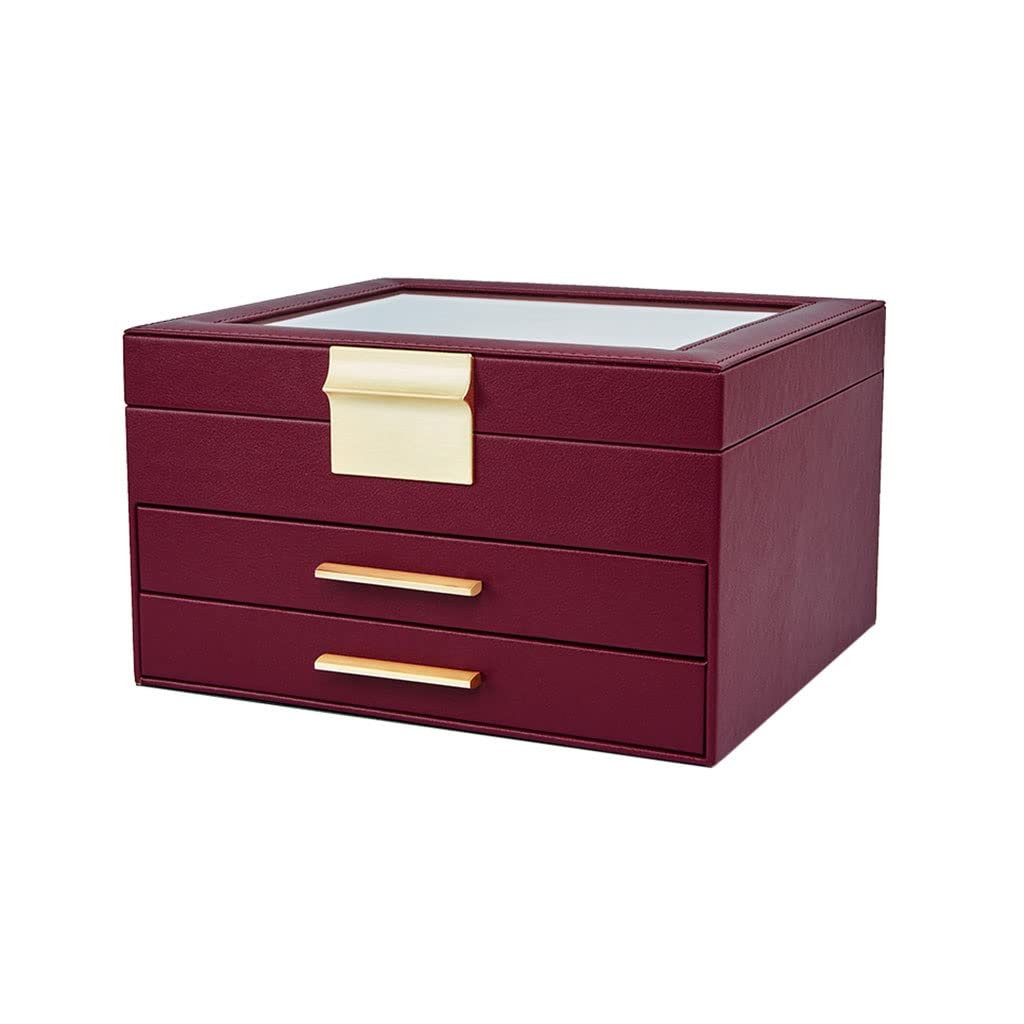Schmuckkästchen, Ringbox, Schmuckschatulle mit Glasdeckel, 3-lagiger Schmuck-Organizer mit 2 Schubladen, Schmucketui, Schmuckdisplay, Aufbewahrung, Geschenk für Frauen, Schmuck-Organizer (C)