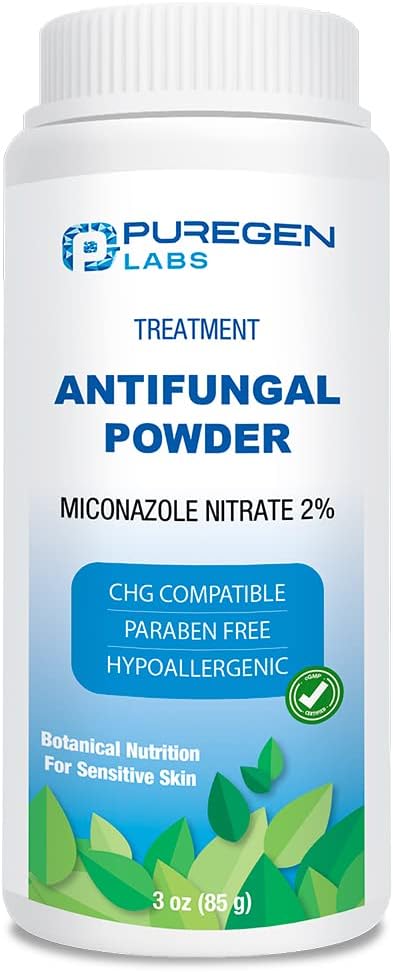 Puregen Labs Antifungal Powder with 2% Miconazole Nitrate for Common Fungal Infections Including Athlete’s Foot, Jock Itch and Ringworm, Talc Free, 3 oz (85g)