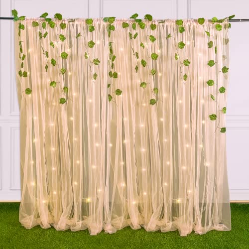 SpecialYou® Ganpati Decoration Setup for Home, Back Drop Curtain for Decoration with Peach Net Curtain, Light & Green Vines, Ganesh Decorations Items for Home, Wall Decor Items for Living Room-10 Pcs