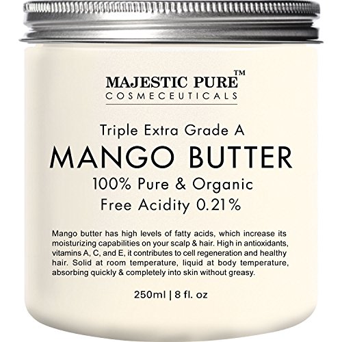 Majestic Pure Raw Mango Butter, Organic Premium Grade for Soft Supple Skin and Healthy Hair, 8 oz