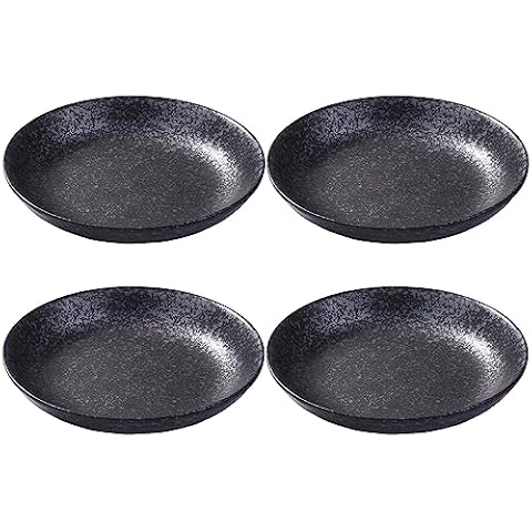 Ceramic Dinner Plates Pasta Plate Steak Plate 8 Inch Japanese Plate Set of 4 for Salads, Pasta, Cheese, Ham, Antipasti, Microwave and Dishwasher Safe,Black Cover