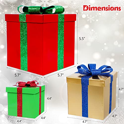 Zcaukya Christmas Stocking Holders, Set of 3 Metal Glittered Gift Box Stocking Hanger with Removable Hooks for Mantel Ornament Xmas Holiday Festival Decor, Red & Green & Golden - Thumbnail 2