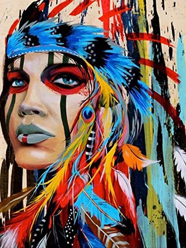 DIY 5D Diamond Painting Kits Square Full Drill Indian Girl Paint with Diamonds Embroidery by Numbers Cross Stitch Rhinestone Art Craft for Home Wall Decor 12x16inch