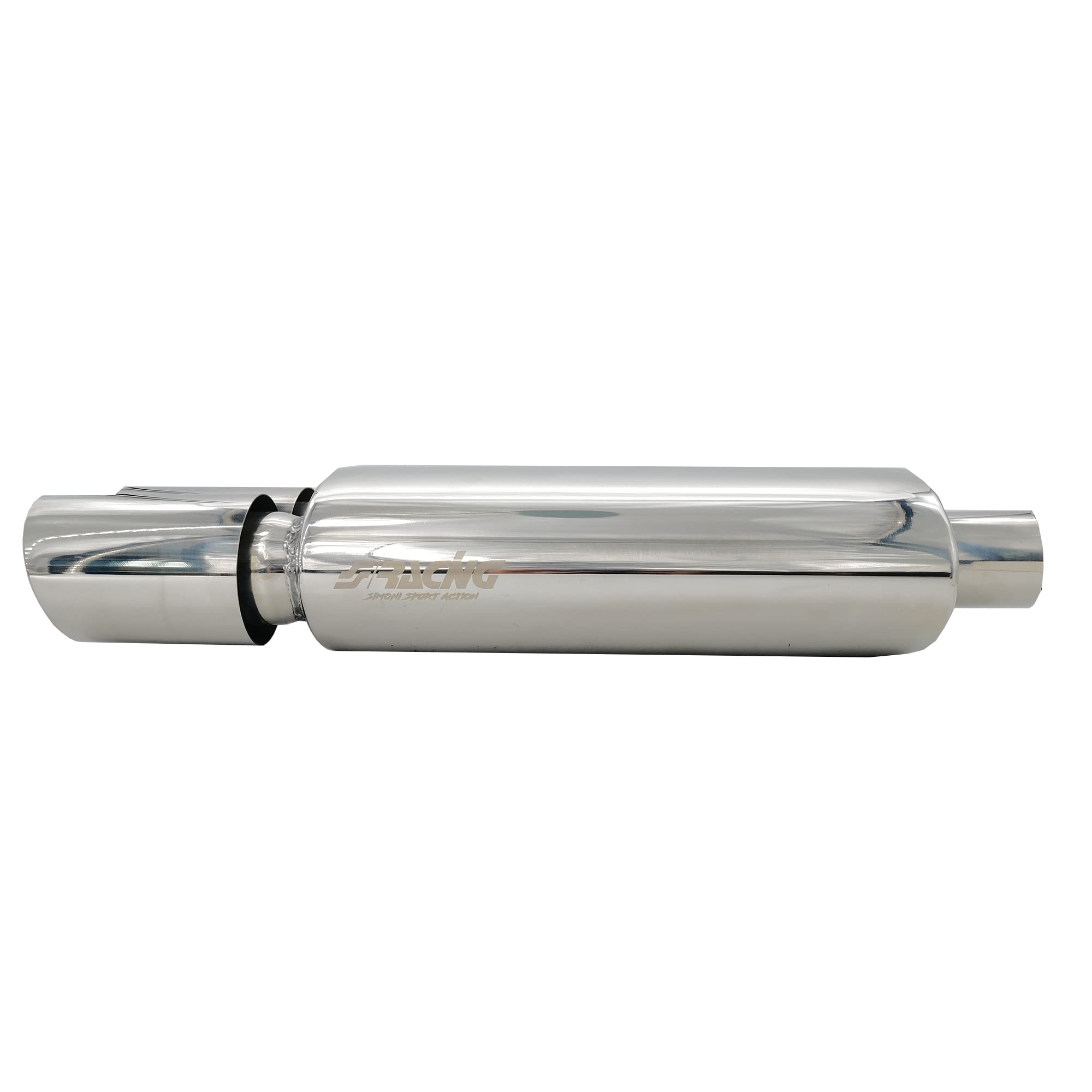 Simoni Racing ESR633 Rifle Silenciador Deportivo Universal, Silenciador Deportivo, Escape de Coche Universal, Doble Salida Redonda, Acero Inoxidable