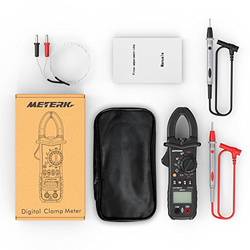 Digital Clamp Meter Meterk 6000 Counts TRUE RMS NCV AC/DC Voltage Auto Range AC Current Clamp Multimeter Capacitance Resistance Frequency Temperature Measure (Black Digital Clamp Meter)