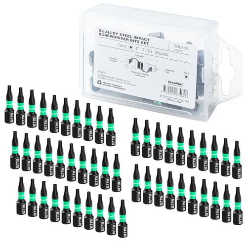 Security Tamper Proof Torx Impact Driver Bit Set - 1/4" Hex-Shank S2 Steel Mini Star CNC Machined Tips, 1" Long 50pack (TT10) Magnetic Torque With Storage Box