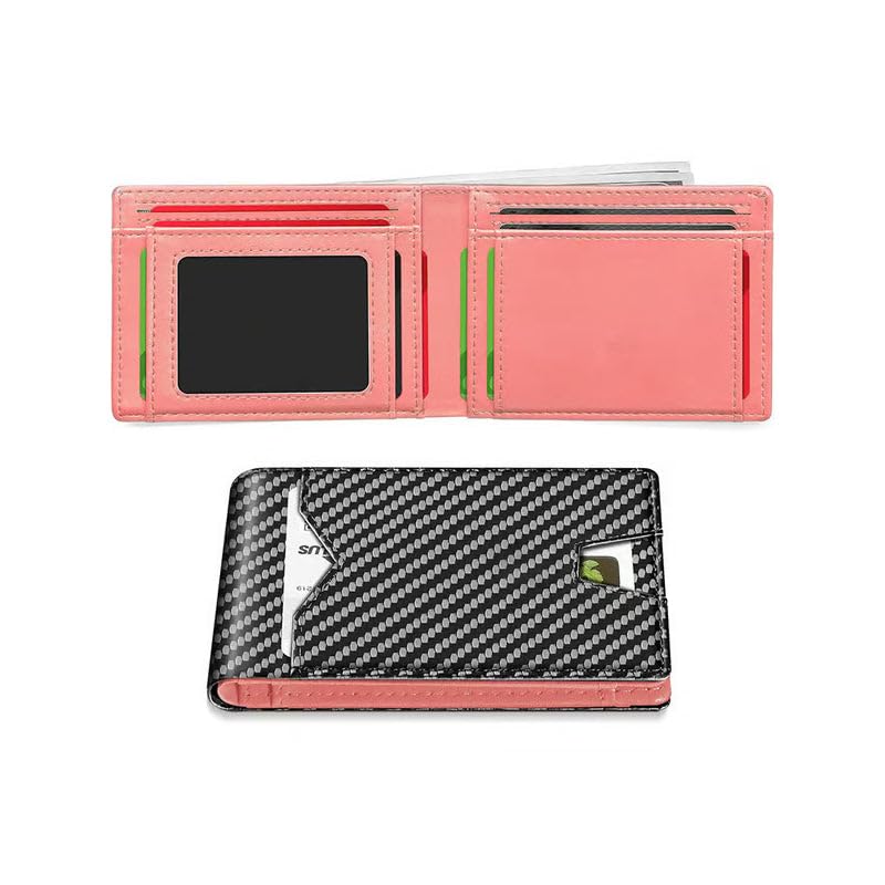 Slim Wallet for Men with Money Clip,11 Card Slots with ID Window, RFID Blocking Bifold Stylish Wallet, Small Thin, Large capacity, Best Gift for Your Father Husband Male Friend (Pink)