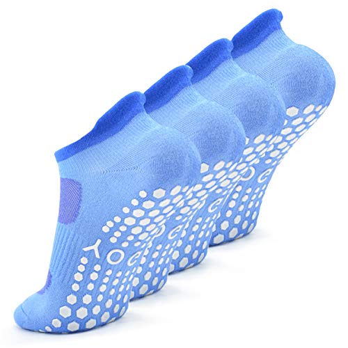 Busy Socks Yoga Socks Extra Large,Anti Skid Summer Pilates Socks with Grips for Girls,Women Pregnancy,Elderly,2 Pairs,Blue