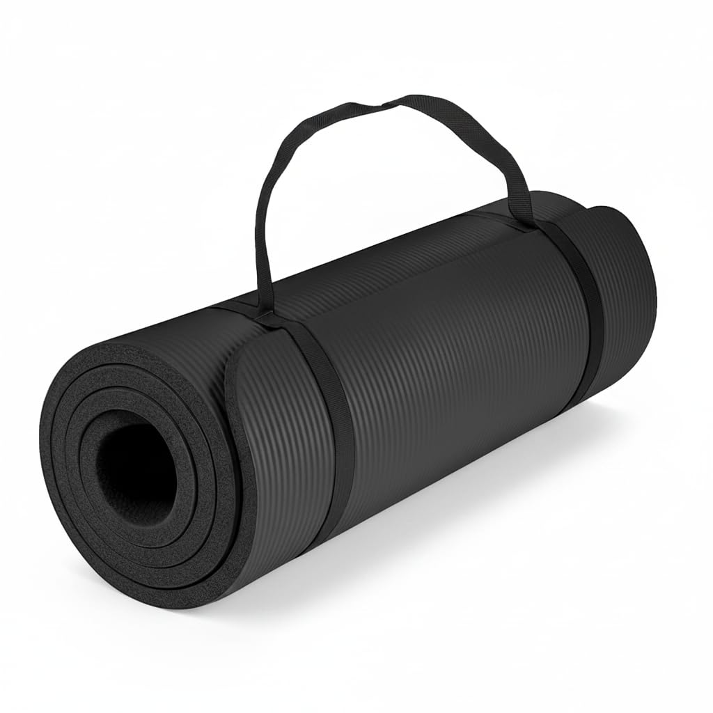 HAADi Yoga Mat Unisex Non-Slip Thick Foam Exercise Mat 10mm with Carry Strap (Black)