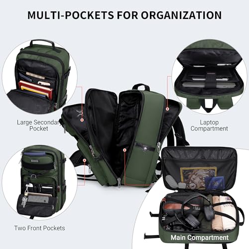 WITZMAN Carry On Travel Backpack for Men Large Convertible 45L Fit 17 Inch Laptop Backpack 3 in 1 Bag for Airline Approved(B688 Army Green)4