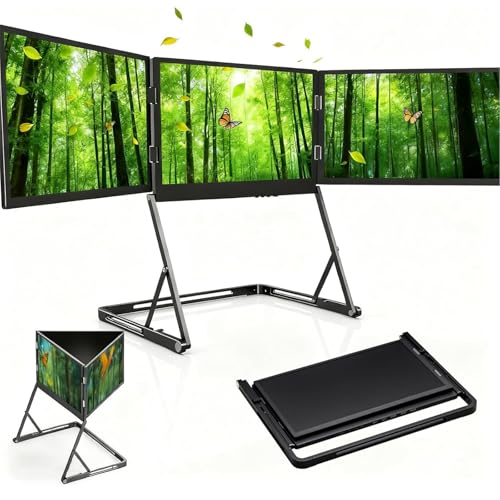 Image of 1080p FHD Tri-Fold Monitor,Type-C /HDMI /USB-C Plug-Play Triple Monitor,16:9, Ideal for Gaming, Work, and Multitasking, Lightweight & Easy to Carry,for Windows, MacBook, Designers