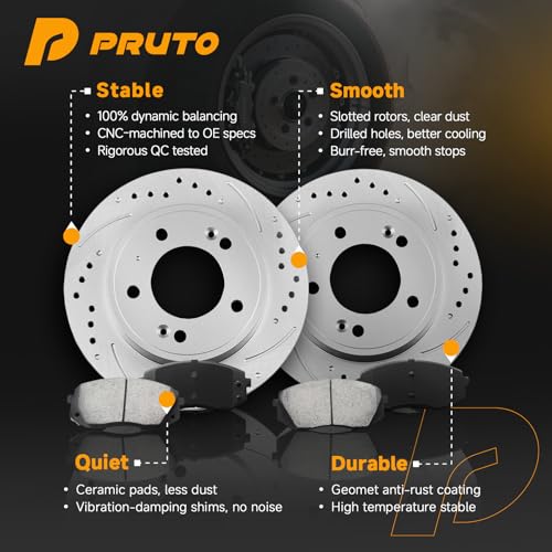Rear Brake Kit Compatible with Select Hyundai & Kia Elantra Soul Forte Koup Forte Forte5 Veloster Elantra GT Elantra Coupe, 10.31" Drilled & Slotted Disc Brake Rotors & Ceramic Pads - Image 3
