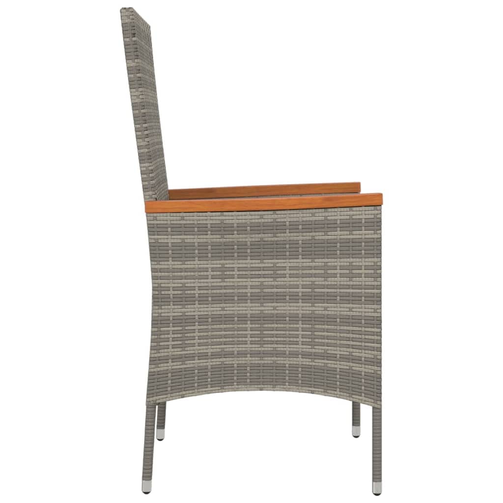 Fengshui Set di 4 sedie da giardino in polyrattan grigio con cuscino | telaio in acciaio, braccioli in legno di acacia, cuscino spesso imbottito, facile da pulire