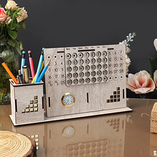 Image of Deskart Stylish Pen Holder Stand with Clock & Lifetime Infinity Calendar | Premium Desk Organizer with Multipurpose Usage for Office Desk & Study Table