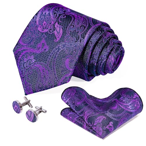Image of 5PCS Tie and Pocket Square for Men, Silk Necktie and Handkerchief Cufflinks with Gold Ring and Lapel Pin Set