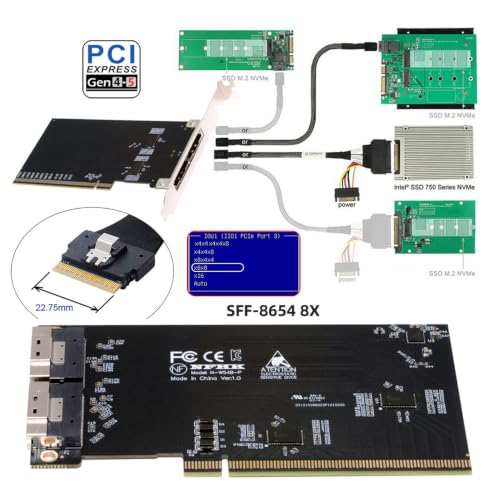 Image of Xiwai Slimline Dual SFF-8654 8X 74Pin External to PCIE 16X Express 5.0 Card | PCIE4.0 Raid VROC Raid0 Hyper Adapter with Linear Redriver over Long Cable Lengths