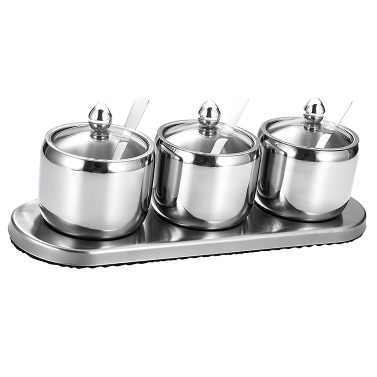 Tarros de Acero Inoxidable para Condimentos Multifunción con Base Giratoria, 3 Botes de Almacenamiento para Sal y Especias, Diseño Moderno para Buffet y Cocina