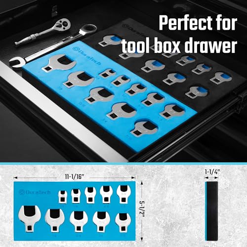 Image of DURATECH 10-Piece 3 /8 inch Drive Crowfoot Wrench Set, SAE, 3 /8 inch-1 inch | Open End Wrench Set, for Brake & Fuel Line Fittings in Tight Space, CR-V Steel, with EVA Foam Tool Organizer