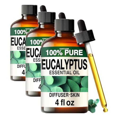 Image of 100% Pure Eucalyptus Oil - 4 Fl Oz Eucalyptus Essential Oil for Hair, Skin, Diffuser, Aromatherapy & DIY Soap Making Scent (Pack of 3)