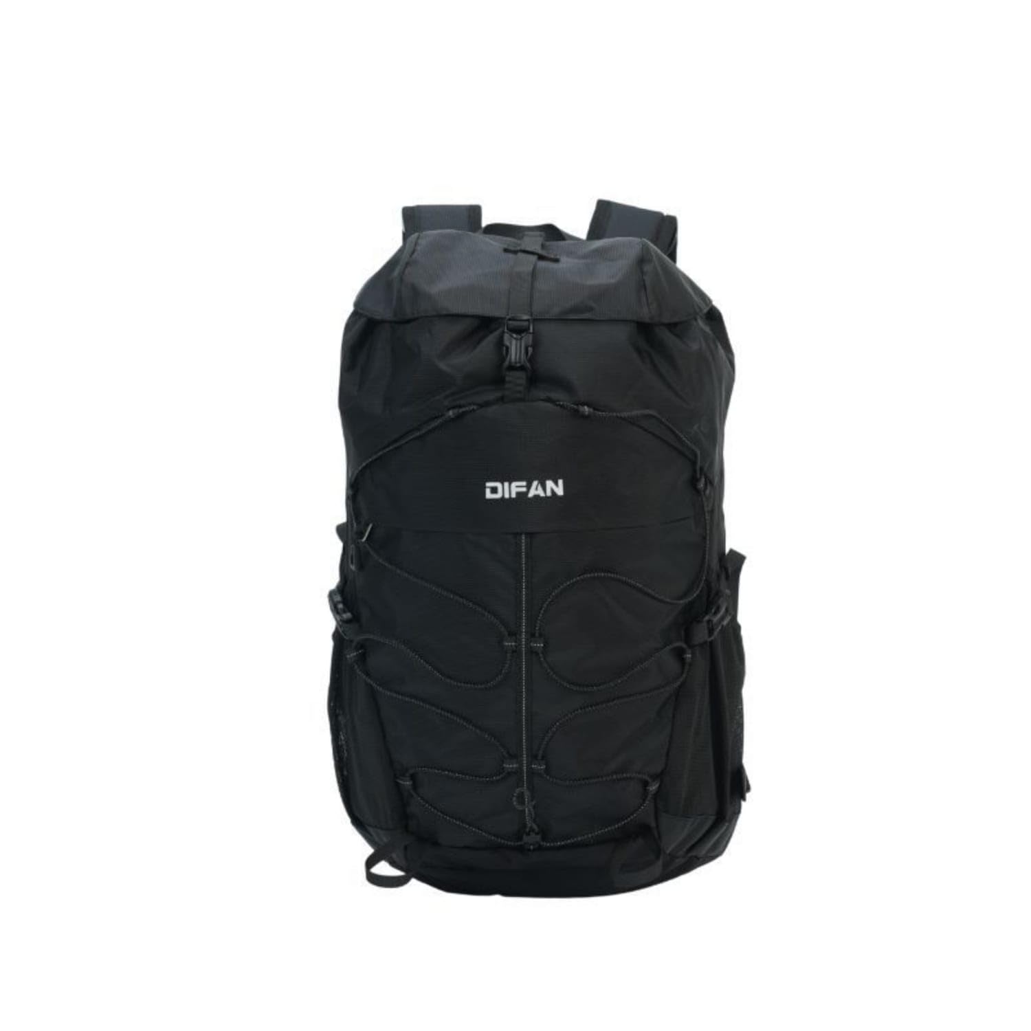 Bungee Cord Hiking Backpack Structured Travel Daypack Lightweight Flap Top Backpack Mesh Pockets for Day Trips, Black-picture-18