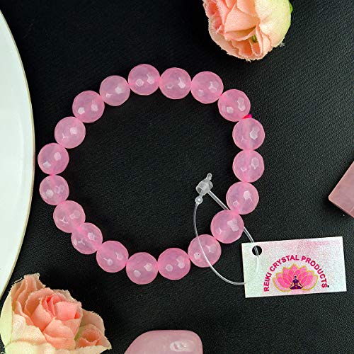 Image of Reiki Crystal Products Certified Natural Crystal Stone Diamond Cut /Faceted 10 mm Beads Bracelet for Men & Women | Reiki Charged Gemstone Jewellery | Multiple Stone Variants Available