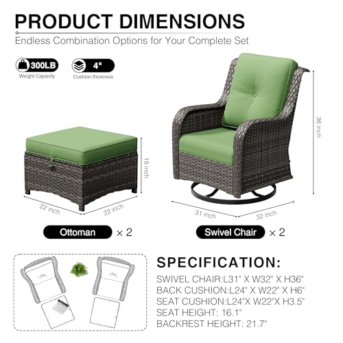 Image of Joyside 4 Piece Wicker Patio Furniture Set, Outdoor Swivel Rocker Patio Chairs with High Back, Deep Seating, Wide Armrest, Thickened Cushions, Outdoor Furniture for Deck, Porch Use