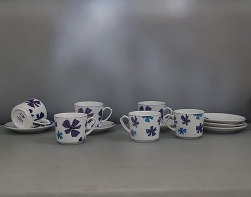 Miniatura 5 de GuangYang Juego de 12 tazas y platillos de porcelana fina para 6 personas, taza y platillo One Shot Espresso de 2.5 onzas, juego de regalo de café