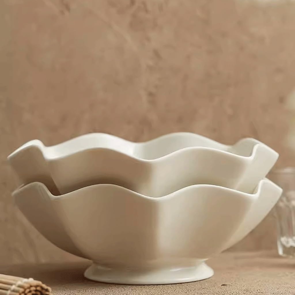 Miska do sałatek, miska na sałatkę z białej porcelany, miska w kształcie kwiatu, nowoczesna modna miska na owoce, miska deserowa, miska do zupy, miska na warzywa, talerz do kuchni
