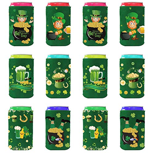 St. Patrick\'s Day Beer Can Coolers Sleeves, Insulated Neoprene Sleeve Bottle Covers for Collapsible Reusable Thermocoolers,Great for St. Patrick\'s Day Canned Beverages Party Decorations Supplies