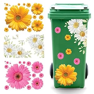 Mülleimer Blumen Aufkleber, Daisy Mülleimer Sticker Outdoor Selbstklebend, Farbiges Daisy aufkleber für Mülltonnen Dekoratives Mülltonnenaufkleber für Mülleimer, Wand, Tür, Kühlschrank (3 Bögen)