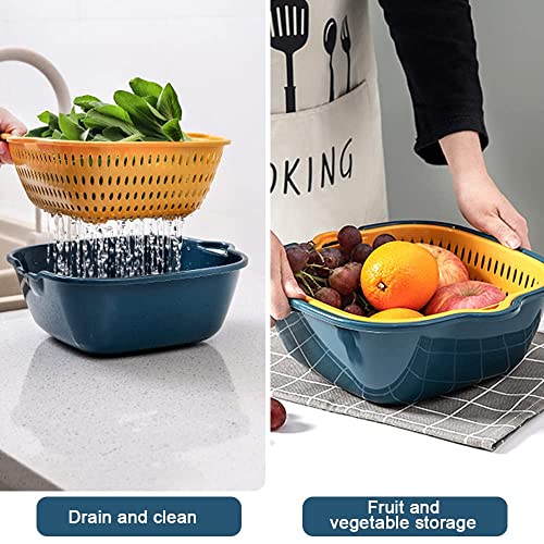 6 Pieces Colander Bowl Strainers Set,Plastic Kitchen Double Layered Drain Basket Bowl Washing Colander,Stackable Set Basket Used For Soak, Wash, Drain Vegetables And Fruit Colanders (Blue Yellow) #TOP1
