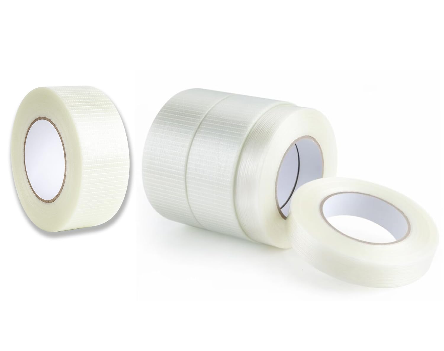 Lichamp Strapping Tape 2 inches, 60 Yards Reinforced Packing Tape and Fiberglass Tape 4 Pack, 60 Yards (240 Total Yards) Strapping Tape 2 inches and 1 inch Filament Tape Nylon Fiber Glass Tape