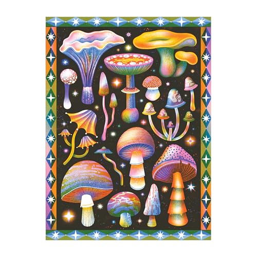 Galison Cosmic Mushrooms – 1000 Piece Jigsaw Puzzle Featuring Retro Inspired Illustration of Galactic Mushroom Artwork