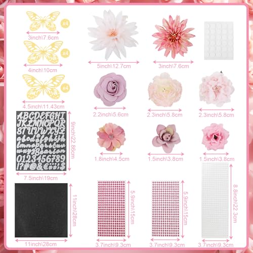 TKNOUS Pink DIY Graduation Cap Decorations Set - Faux Flower Heads 3D Butterfly Stickers Adhesive Rhinestones Glitter Letter Stickers Glitter Paper for Graduation Hat Topper Handmade Supplies by TKNOUS - Used condition - Image 2
