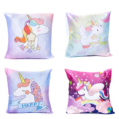 Rolcoassuns Fundas Protectoras de Almohada Unicornio Dibujos Animados Lindo Cojín Juego de 4...