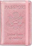 HERRIAT Leather Passport Holder Cover Case RFID Blocking Travel Wallets Card Case for Women Men(Rose...