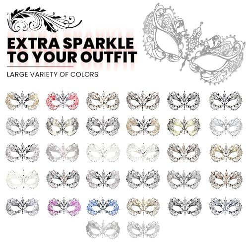 Image of Masquerade Mask for Women with Rhinestones - Elegant Metal Half Face Mask for Masquerade Parties, Mardi Gras, & Themed Events