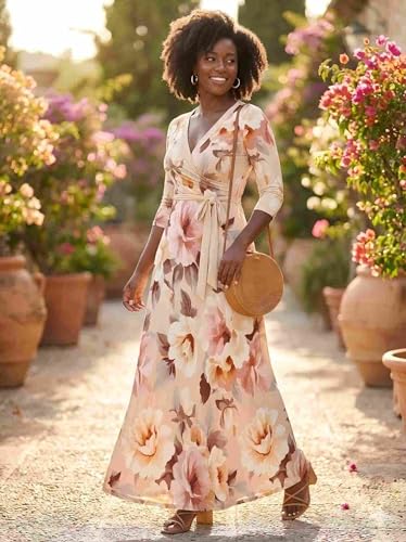 Image of PinkPatty Plus Size Maxi Dress for Women 3 /4 Sleeve Casual Long Dress