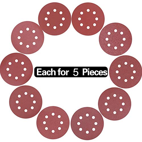100pcs 125mm Round Shape Sanding Discs Hook Loop Sanding Paper Buffing Sheet Sandpaper 8 Hole Sander Polishing Pad Sandpaper-50PCS