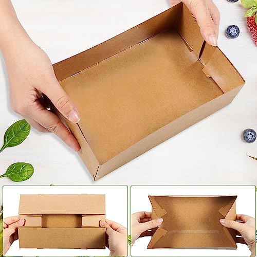 Image of Chinco 300 Pieces Paperboard Kraft Food Trays 4 Corner Pop up Food Tray Disposable Foldable Cardboard Movie Night Snack Party Container Box for Holding Drink at Stadiums or Theaters (Brown)