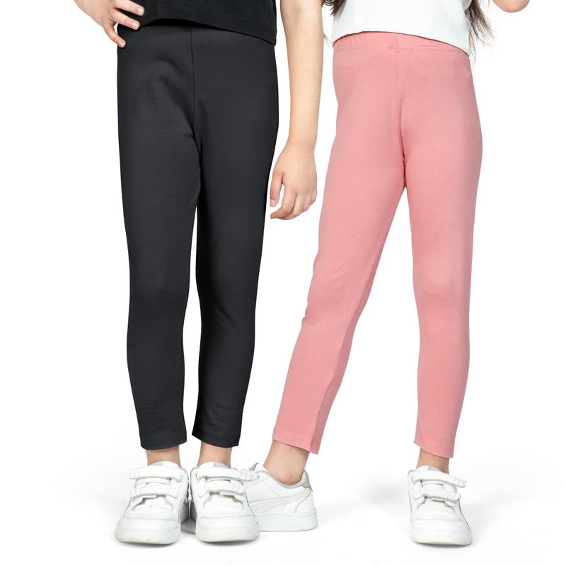 Real Basics Girls Cotton Solid Leggings Set of 2